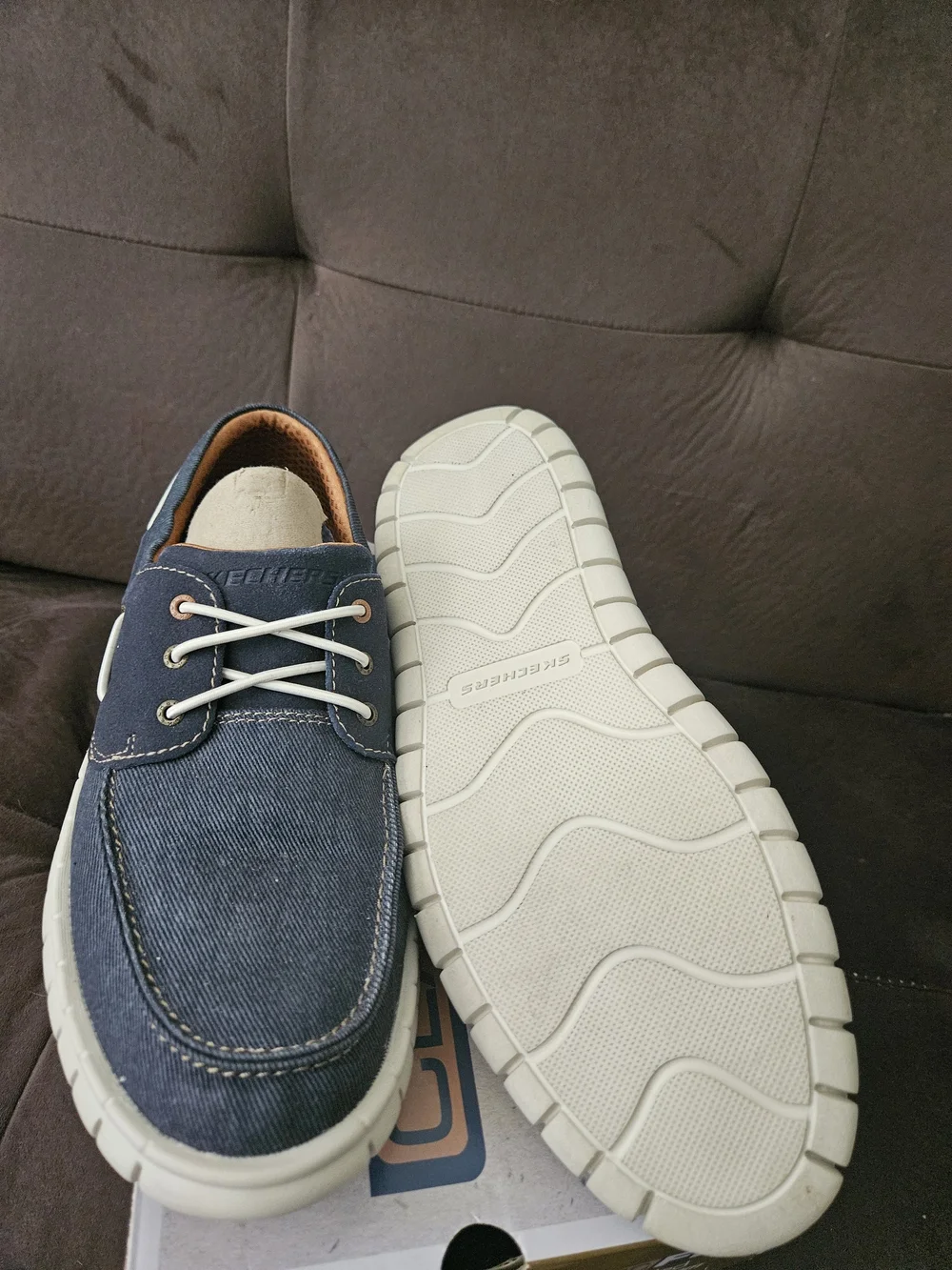 Skechers Men's Navy Canvas Boat Shoes with White Soles
